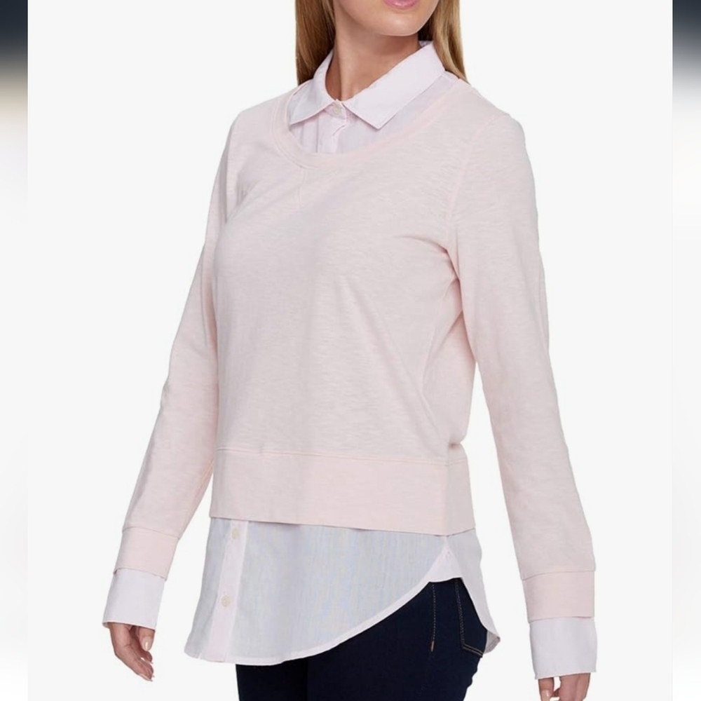 NWT! Tommy Hilfiger THE GRADUATE Contrast Hem Shirt PINK SMALL